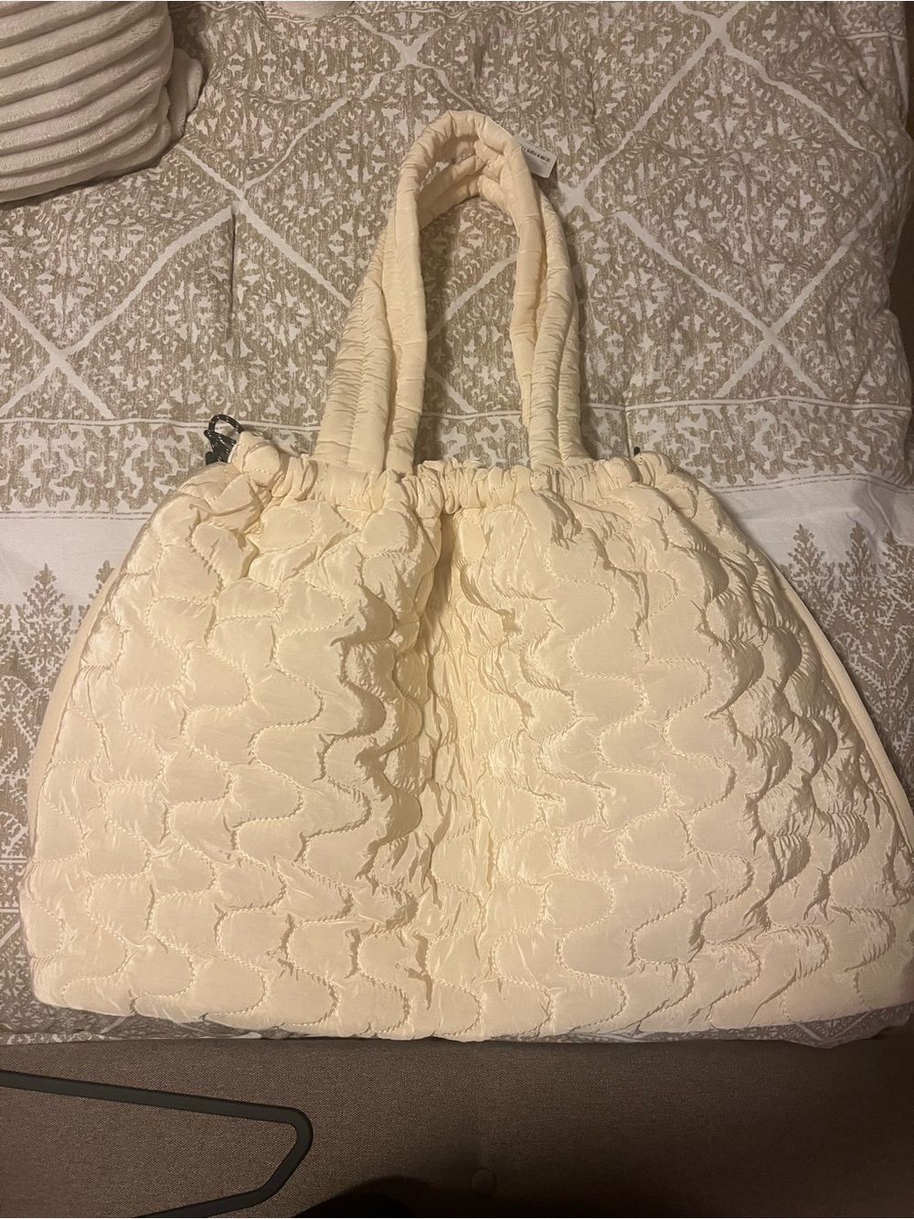 Free People Cream Quilted Puffer Tote Bag